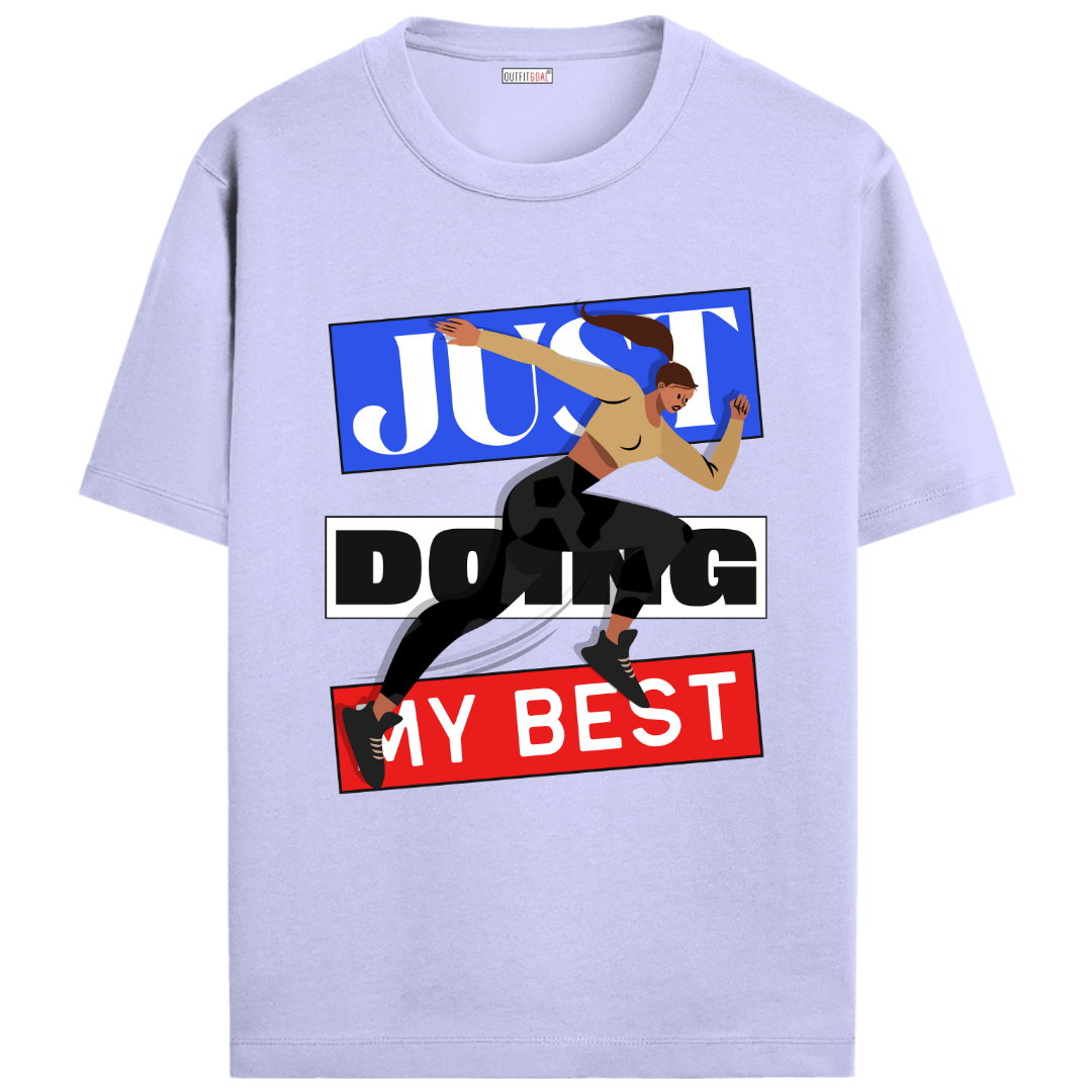 OUTFITGOAL “Just Doing My Best” Drop Tee | Bold Running Statement Shirt | Unisex Fit Athletic Running Tee | 180 GSM Super Combed Cotton | Bio-Washed Finish for Comfort & Durability